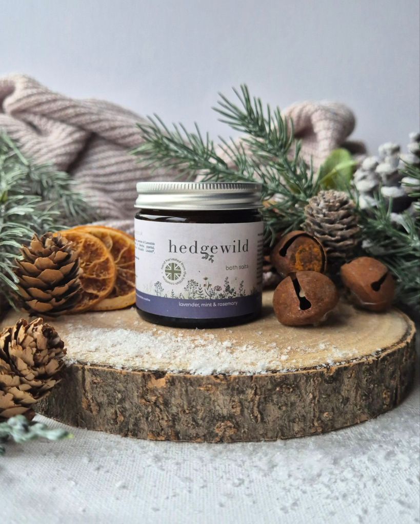 Mini jar of Hedgewild Lavender, Mint and Rosemary Bath Salts - 10% Discount Code EMMA - Photo by Beauty Folio, Green Beauty Content Creator